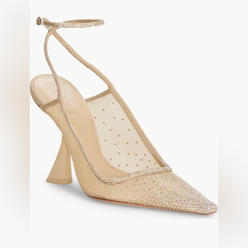 Cult Gaia Women's Diya Embellished Mesh Slingback Pumps US 10 Fits 9, Sand Color